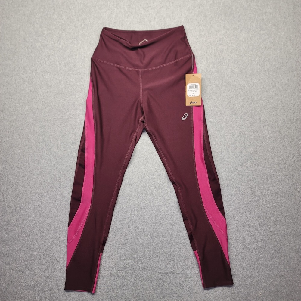 Asics Colorblock Training Leggings Womens Small Maroon Pink Compression 2032C602